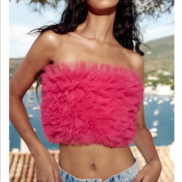 BLOGGER'S FAVE! Zara Knit Strapless Tulle Top Fuchsia - Picture 14 of 14
